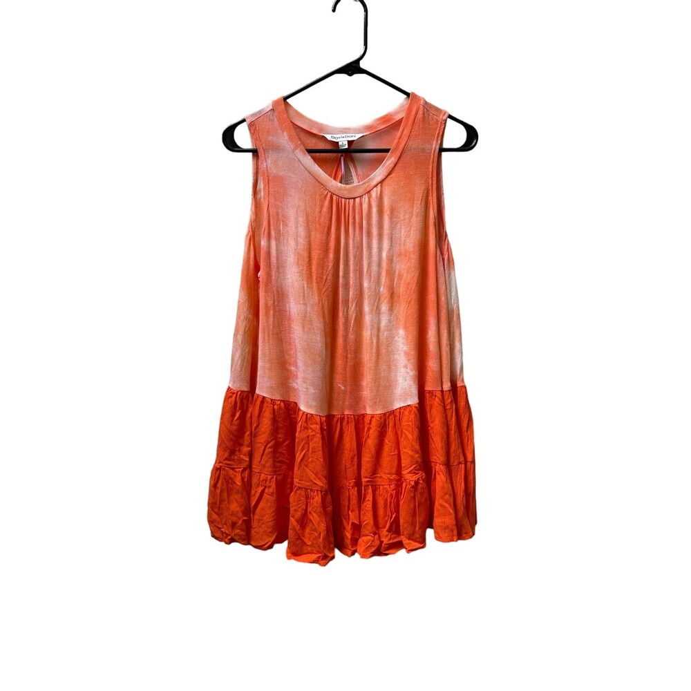 Davi & Dani Orange babydoll ruffled tank top size Small